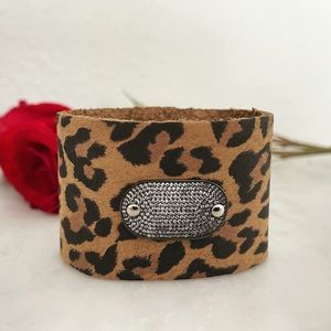 Leopard leather crystal cuff